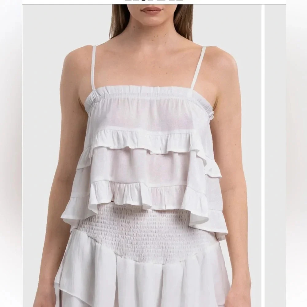 HT360 HY 360 Collective Ruffle Camisole‎ Cami tank Top White Medium NWT